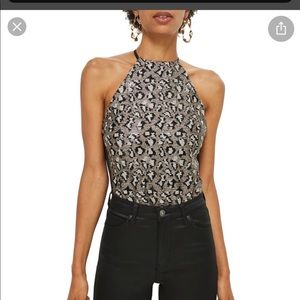 TOPSHOP Cheetah Print Open Back Bodysuit